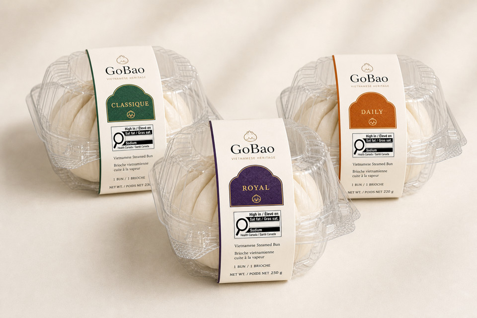 GoBao Classique, Royal and Daily clamshell packages arranged as a three-product family