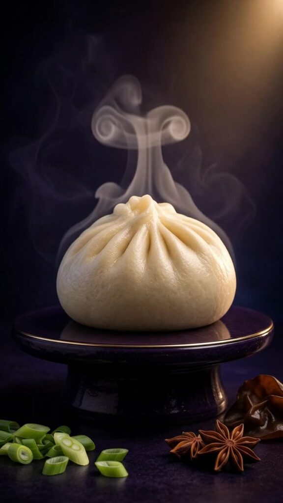 GoBao Daily Vietnamese steamed bun (bánh bao) cut open to show the filling