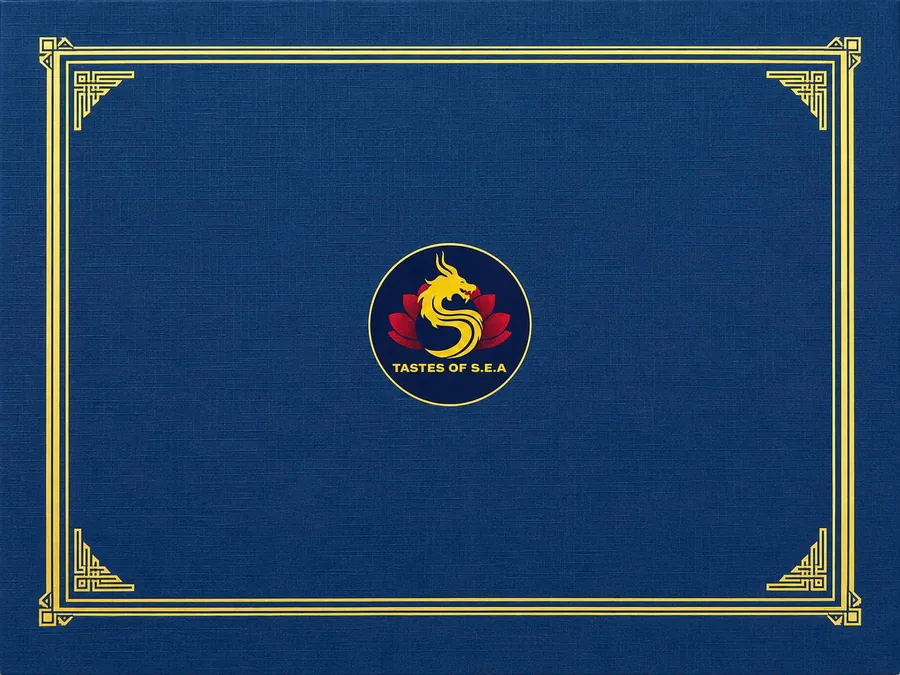 Folder that came with the South, East and Southeast Asia cuisine Certificate of Appreciation, with the Tastes of the Sea artwork